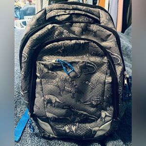 Dinosaur Print Backpack with Blue Accents